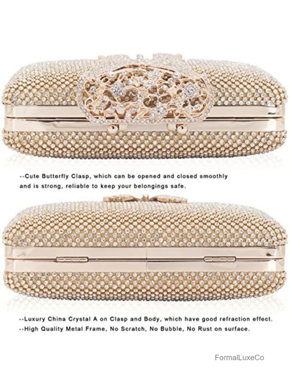 Rhinestone Crystal Butterfly Clasp Clutch Evening Handbag Formal Party Purse